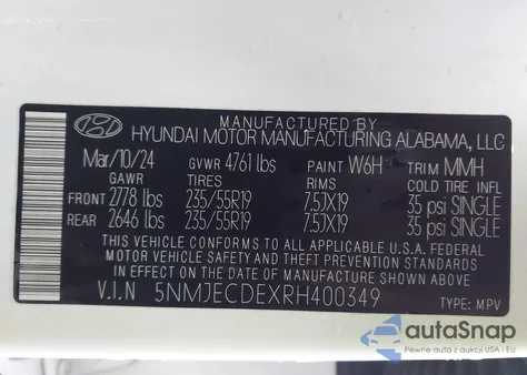 2024 Hyundai Tucson Limited z USA, uszkodzony, nr VIN 5NMJECDEXRH400349